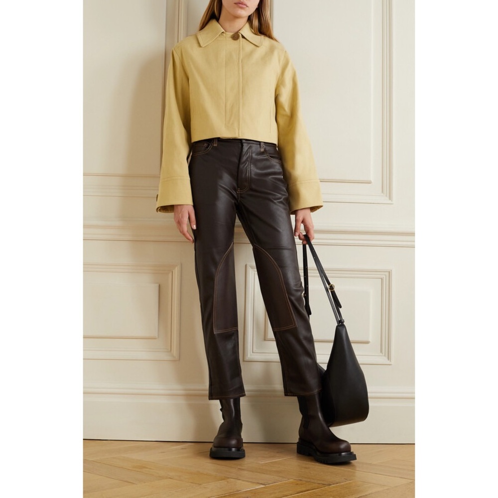 STILL HERE Tate Faux Leather Straight Leg Pants in Dark Brown
